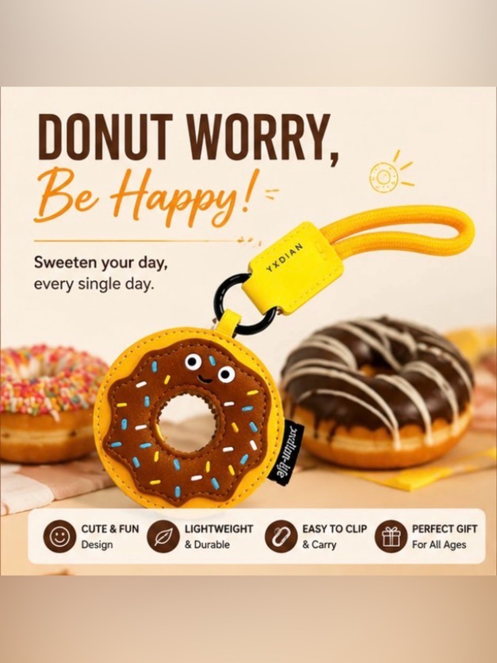 Cute Donut bag charm Keychain with Sprinkles NWT